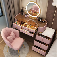 Meuble de chambre à coucher moderne de style nordique, miroir de maquillage à LED, table de toilette