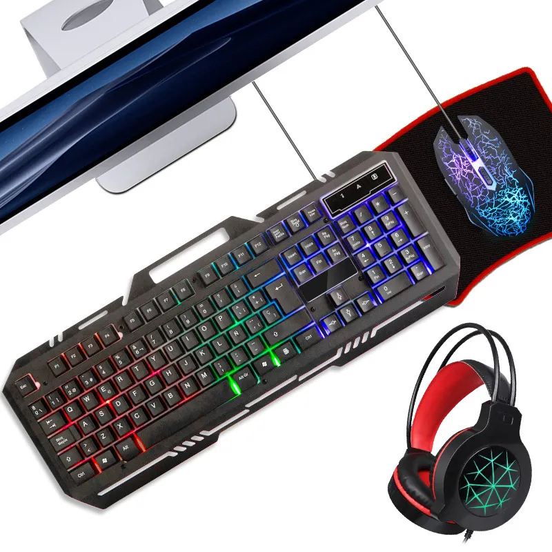 Lichtgevende Gamer Gaming Toetsenbord Muis En Headset Combo Set Rgb Gaming Toetsenbord En Muis