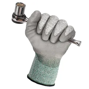 Level 5 Cut Resistant Sheet Metal Gloves PPE Workwear Factory Grey PU Coated Non Cut Gloves