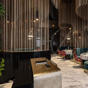 Rideaux de séparation de pièce Installations artistiques Panneaux muraux rideaux en tissu Éléments architecturaux Designs en maille d'<span class=keywords><strong>aluminium</strong></span> personnalisés - Product Image 2