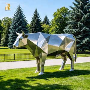 Scultura di <span class=keywords><strong>Mucca</strong></span> in Acciaio Inossidabile con Design Personalizzato a Specchio Geometrico RELONG, Sculture di Animali Rurali per Esterni - Product Image 2