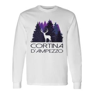 T-shirt a maniche lunghe Cortina D'Ampezzo con design cervo e foresta, abbigliamento invernale - Product Image 1