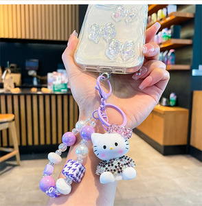 Hello Kitty boneka kartun imut, gantungan kunci ponsel, boneka kartun lucu, manik-manik ditarik tangan, liontin logam paduan seng plastik akrilik PVC untuk kamera CCD - Product Image 4