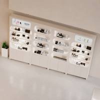 Armoire murale de présentation de produits de beauté personnalisée, beige, niche encastrée, étagère cosmétique avec éclairage LED pour salon de beauté