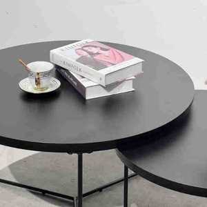 Italian minimalist marble coffee <b>table</b>, home living room set with two coffee <b>tables</b> of different heights, round wrought <b>iron</b> - Product Image 3