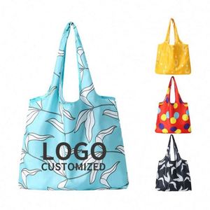 Sac fourre-tout pliable en polyester réutilisable à impression personnalisée, grand format, pour les courses au supermarché ou les courses alimentaires - Product Image 1