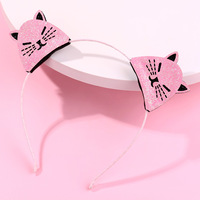 Serre-tête antidérapant en tissu pailleté motif chat mignon de dessin animé QiaotouHaoxin HH141 de haute qualité pour enfants, idéal pour l'Europe et l'Amérique, 16x19.5cm