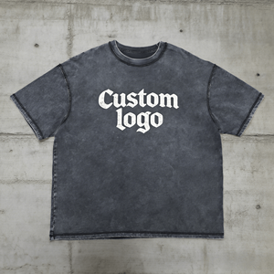 T-shirts pour hommes en coton 100% tricoté, respirants, écologiques, lavés à l'acide, à manches courtes, style streetwear, avec logo personnalisé - Product Image 1