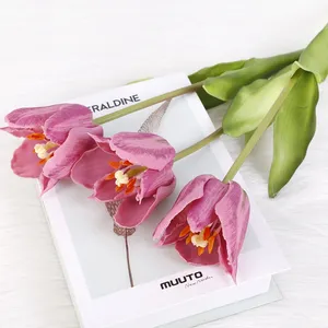 Hochwertige PU-Simulation Tulpe Weich gummi Künstliche Blumenstrauß Dekoration mit einem Hauch Tulpe Simulation Blume