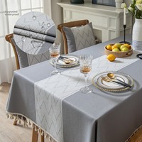 Nappe Aodu gris ardoise avec chemin de table intégré, motif chevrons, bord à franges, rectangulaire, pour décoration de salle à manger, vente en gros usine