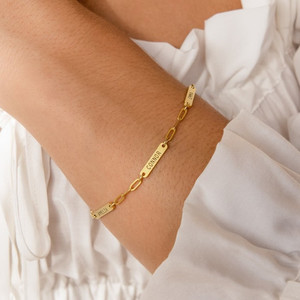 Minimalista personalizzato 18k placcato in oro 925 in <span class=keywords><strong>argento</strong></span> sterling catena di graffette personalizzato mini <span class=keywords><strong>nome</strong></span> <span class=keywords><strong>bracciale</strong></span> da bar all'ingrosso - Product Image 5