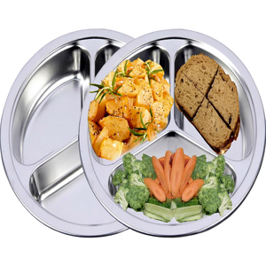 Assiette à dîner en acier inoxydable à double paroi, écologique, 3 compartiments, design gravé, forme rectangulaire, style américain, personnalisable - Product Image 1