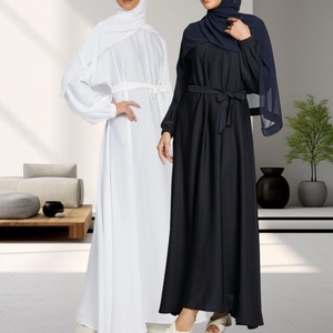 Basic Fashion Solid Color Nida Fabric Closed Abaya Maxi <b>Dress</b> with <b>Elasticated</b> Cuffs for Muslim Women 6673# - Product Image 3