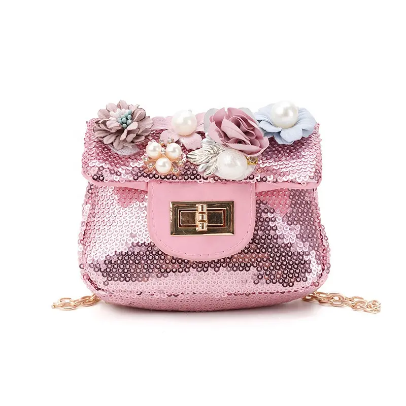 Cute Kids Mini Wallet Handbag Sequin Flower Princess Shoulder Bag Girls Small Crossbody Bags Children Purse Handbags