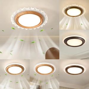 Ventilateur sans pales <span class=keywords><strong>avec</strong></span> lampe, <span class=keywords><strong>luminaire</strong></span> de plafond rond silencieux à spectre complet, style bois moderne, nouveau, montage en surface - Product Image 1