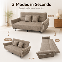 Sofá Cama Convertible Moderno de Lujo 3 en 1, Ahorro de Espacio, Diseño de Autor, Fácil Conversión, Color Taupe, Mueble para Hogar u Oficina