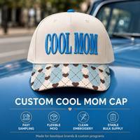 Casquette de baseball Dymf à 5 panneaux avec patchwork en forme de cœur, logo « Cool Mom » brodé, personnalisable, pour femmes, idéale pour les événements en plein air