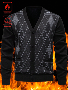 Cardigan en tricot pour homme avec logo personnalisé, vêtements d'automne à carreaux, veste classique, boutons, col en V, <span class=keywords><strong>pull</strong></span> en polaire - Product Image 5