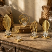 Ornement en métal nordique en forme de boule de cristal, feuille et fleur, décoration de table pour la maison, le salon, le bureau