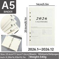 Páginas Interiores Personalizadas para Diario A5 de 6 Anillas, Calendario 2026 en Inglés, Papel Suelto, Relleno para Cuaderno de Tapa Dura, 50 Hojas