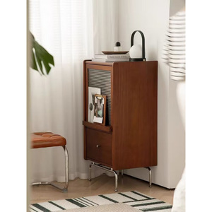 Solid Wood Glass <b>Storage</b> Cabinet With Drawer Living Room <b>Side</b> <b>Table</b> Bedroom Bedside Cabinet Nordic Style Furniture - Product Image 3