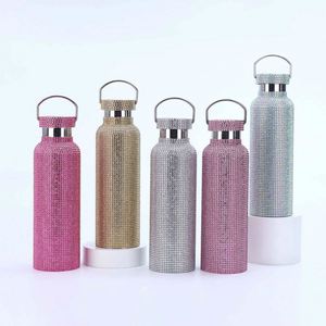 Glam Stainless Steel Vacuum Water Bottle Handle Lid <b>Glitter</b> Design <b>for</b> Travel 600ml Thermal Insulation 0-6 Hours Pink Gold - Product Image 6
