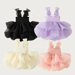 Wholesale customized Summer 1-10 year old children's performance attire Princess bow puffy skirt Mesh dress