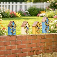 VENTE FLASH - Niche à oiseaux en bois suspendue pour l'extérieur, 9,7 pouces, avec feuilles bleues, décoration de jardin, niche pour oiseaux sauvages