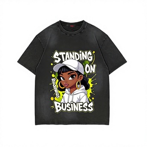 T-shirt da uomo versatile a maniche corte, pesante, alla moda, con <span class=keywords><strong>stampa</strong></span> grafica urbana 'Standing <span class=keywords><strong>on</strong></span> Business', nero lavato, confortevole - Product Image 1