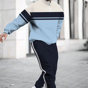 En stock: Conjunto deportivo de invierno de fábrica, 100% algodón, sudadera con capucha, pantalón de manga larga, corte recto, combinación de colores, talla grande. - Product Image 1