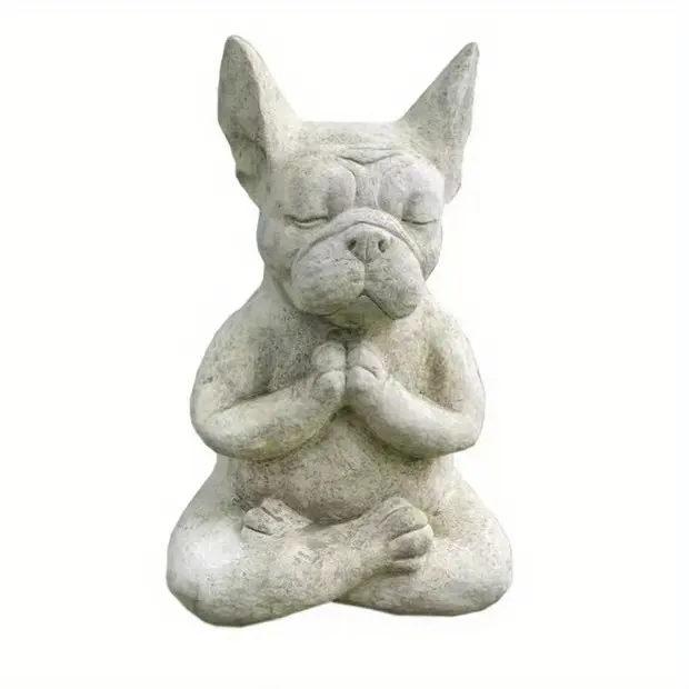 French Bulldog Resin Statue Art Abstract Meditating Sitting Decoration Yoga Resin Craft Garden Lawn Yard Porch Patio Home Decor