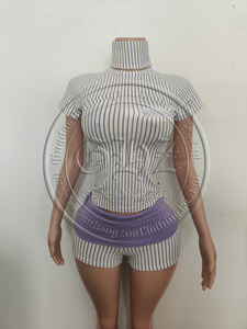 Conjunto de Ropa de <span class=keywords><strong>Verano</strong></span> Sexy para <span class=keywords><strong>Mujer</strong></span> con Logotipo de Goma Personalizado, Top Halter a Rayas y <span class=keywords><strong>Pantalones</strong></span> Capri, Conjunto de 2 Piezas - Product Image 5