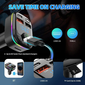 5.0 Car FM Transmitter PD Type-C Dual USB Ambient Player MP3 Charger Type-C <b>Wireless</b> <b>Light</b> 18W Handsfree PD QC3.0 - Product Image 3