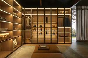 Armoire de chambre professionnelle de style italien de luxe léger, avec bordure dorée avancée et verre transparent - Product Image 4