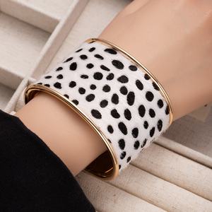 Animal Print Wide Cuff <b>Charm</b> Bracelet Leopard Zebra Trendy Statement Fashion Jewelry Gold Tone Boho for Women - Product Image 2