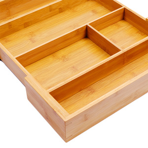 Bamboo telescopic <b>tray</b> drawer tableware stretchable storage box <b>small</b> items desktop manufacturer custom storage telescopic - Product Image 3