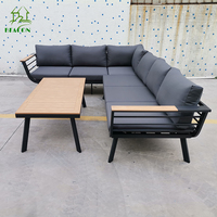 Canapé d'extérieur tout temps en L Ensemble de patio Balcon Simple Hôtel Luxe Moderne Canapé de jardin d'angle en aluminium avec table basse