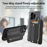 Portefeuille adhésif avec fermeture éclair, ceinture télescopique, bouton-pression, blocage RFID et dos magnétique pour iPhone 17 Pro, 16e, 16 Pro Max