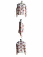 Pull-over col rond jacquard cœur pour femme, style décontracté et ample, idéal pour la Saint-Valentin, tenue d'automne/hiver pour rendez-vous, personnalisable ODM/OEM