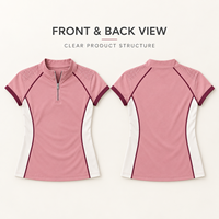 Haut de tennis personnalisé pour femme à manches courtes et col zippé, découpé au laser, respirant, color block, pour l'entraînement sur le terrain