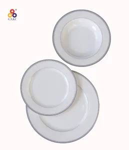 Restaurant plate set dinner ware sets wedding hotel porcelain luxury dinnerware dishes dinner ware Gold Rim ceramic dinnerware