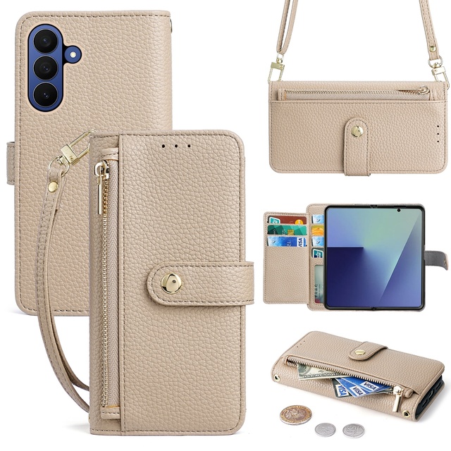 Flip Phone PU Leather Case Multi-function Wallet Phone case Wrist Strap Cover for Samsung Galaxy Z Fold 7 for Z Fold 8 Ultra