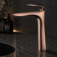 Robinet de lavabo de luxe en laiton brossé or rose, à monter sur comptoir, moleté, mitigeur chaud/froid à poignée unique et trou unique pour salle de bain