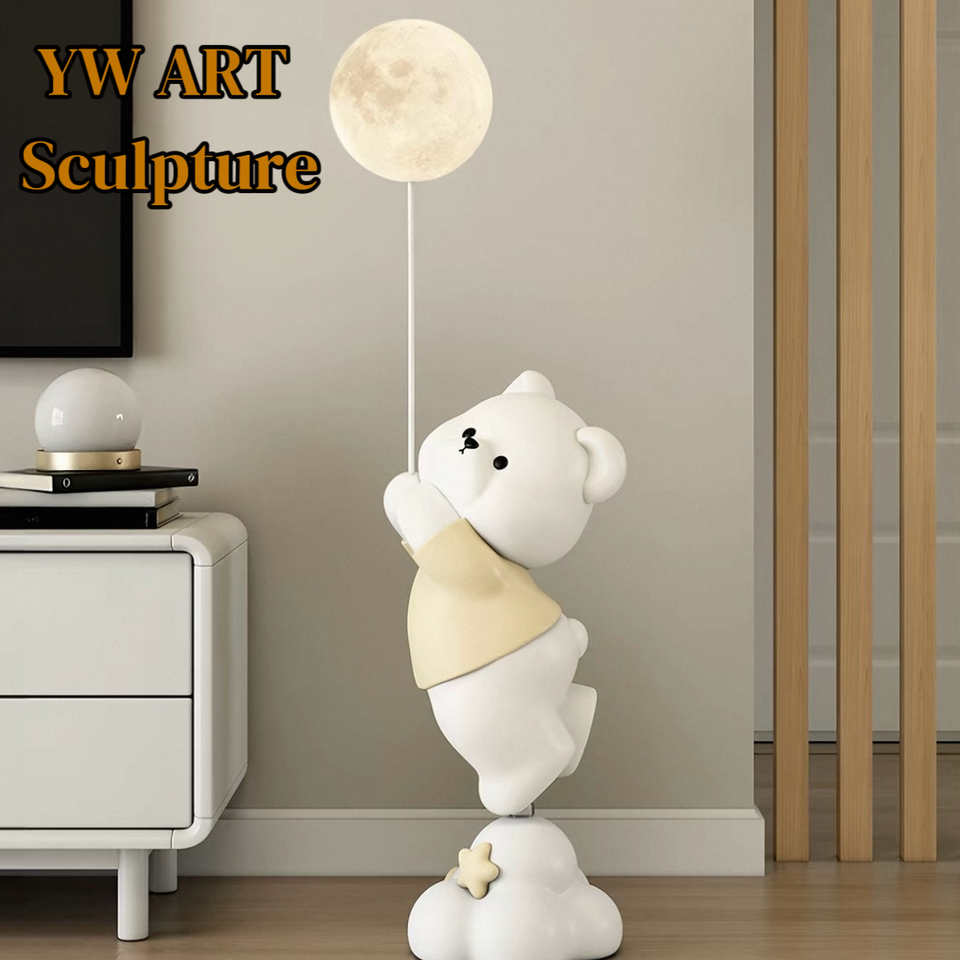 Lovely White Bear Resin Sculpture Floor Light Lamp Built-in Bluetooth ...