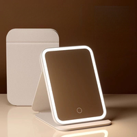 LED Silver Metal Cosmetic Mirror Light Foldable Vanity Table Smart HD Desktop Portable Handheld Personalized Dual Magnifying
