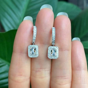 Orecchini con Moissanite Taglio Principessa, Eleganti Orecchini Pendenti Quadrati per Donne, Gioielli per Feste Serali - Product Image 2