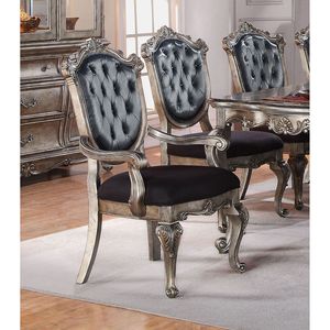 DB Set of 2 Dining <b>Chairs</b> <b>Silver</b> Grey and Antique Platinum Tufted Side <b>Chairs</b> - Product Image 1
