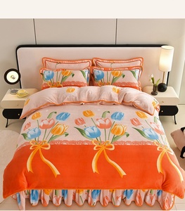 Housse de couette respirante drap de lit doux/jupe de lit taies d'<span class=keywords><strong>oreiller</strong></span> pour usage familial reine taille bulle <span class=keywords><strong>flanelle</strong></span> 4 pièces ensemble de literie - Product Image 1