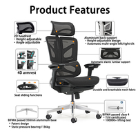 Chaise de bureau ergonomique haut de gamme en maille avec dossier poli, accoudoirs 4D et appuie-tête réglable