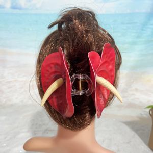Jepit Rambut Hawaii Buatan Tropis PU Anthurium Aksesoris Rambut Fashion - Product Image 5